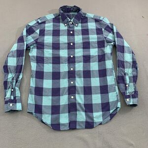 J Crew Shirt Mens Medium Blue Green Buffalo Plaid Button Down Lightweight Casual